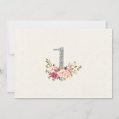 Silver Floral Foto 1st Birthday Party Invitation Kaart (Achterkant)