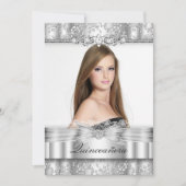  Silver Floral Foto Quinceanera Kaart (Voorkant)