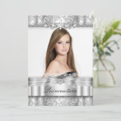 Silver Floral Foto Quinceanera Kaart (Staand voorkant)