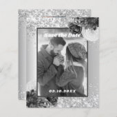 Silver floral foto Save the Date bruiloft (Voorkant / Achterkant)