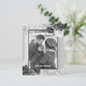 Silver floral foto Save the Date bruiloft (Staand voorkant)