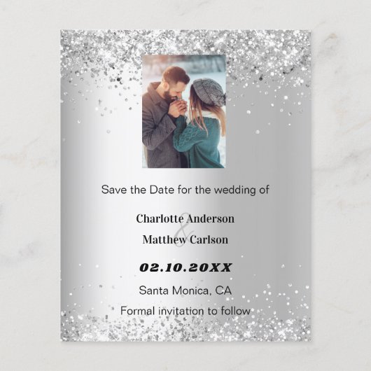 Silver floral foto Save the Date bruiloft (Achterkant)