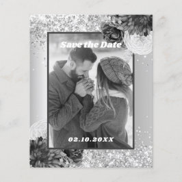 Silver floral foto Save the Date bruiloft