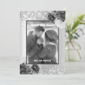 Silver floral foto Save the Date bruiloft (Staand voorkant)