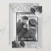Silver floral foto Save the Date bruiloft (Voorkant / Achterkant)