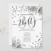 Silver Floral Glitter 30 Verjaardag Menu Programma (Voorkant)