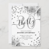 Silver Floral Glitter 30e verjaardag Script Kaart (Voorkant)