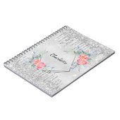 Silver floral glitter blush roze naam geometrisch notitieboek (Linkerzijde)