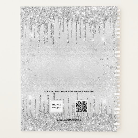 Silver floral glitter blush roze naam planner (Achterkant)