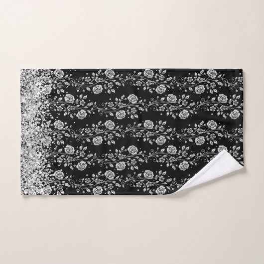 Silver Floral Glittery Glam Bath-handdoekset Bad Handdoek (Handdoek)