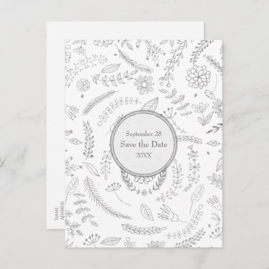 Silver Floral laat een trouwe bruiloft achter, spa Aankondigingskaart (Voorkant / Achterkant)