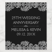 Silver Floral Lace 25th Wedding Jubileum Wijn Etiket (Enkel label)