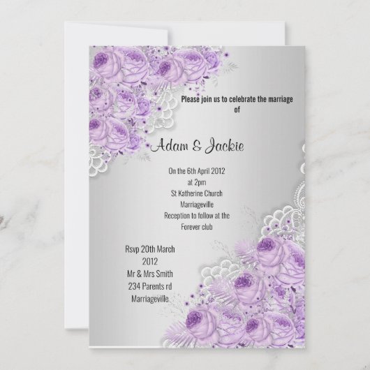 Silver Floral LACE ELEGANT MODERN WEDDING Kaart (Voorkant)