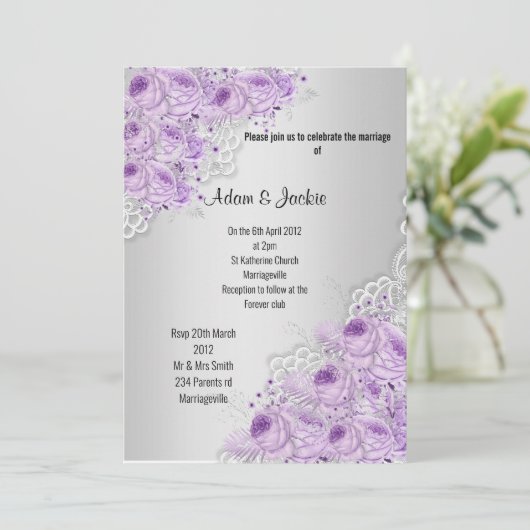 Silver Floral LACE ELEGANT MODERN WEDDING Kaart (Staand voorkant)