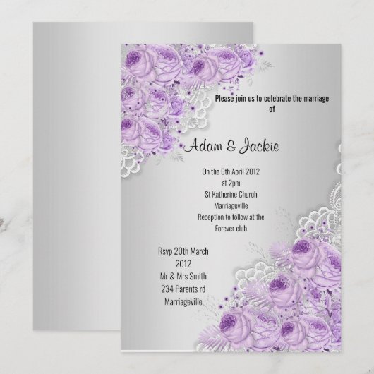 Silver Floral LACE ELEGANT MODERN WEDDING Kaart (Voorkant / Achterkant)