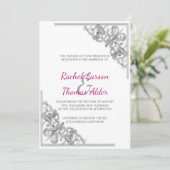 Silver Floral Lijst bruiloft Kaart (Staand voorkant)