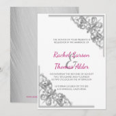 Silver Floral Lijst bruiloft Kaart (Voorkant / Achterkant)