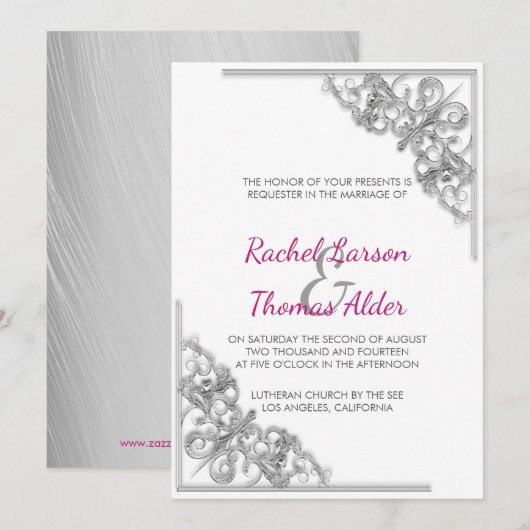 Silver Floral Lijst bruiloft Kaart (Voorkant / Achterkant)