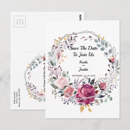 Silver Floral Lijst Trending Wedding Briefkaart (Voorkant / Achterkant)