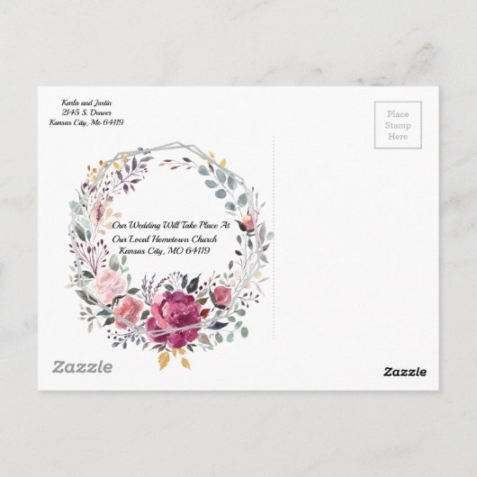Silver Floral Lijst Trending Wedding Briefkaart (Achterkant)