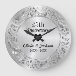 Silver Floral Ornament Grote Klok