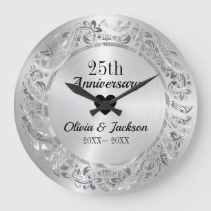 Silver Floral Ornament Grote Klok