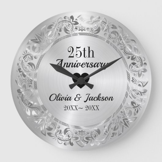 Silver Floral Ornament Grote Klok (Voorkant)