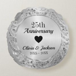 Silver Floral Ornament Rond Kussen