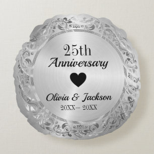 Silver Floral Ornament Rond Kussen