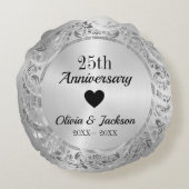 Silver Floral Ornament Rond Kussen (Achterkant)