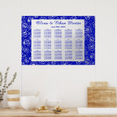 Silver Floral over Royal Blue Poster (Keuken)