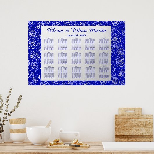 Silver Floral over Royal Blue Poster (Keuken)