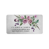Silver Floral Paars Roos Weddenschap Label (Voorkant)