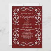 Silver Floral Pattern Red Engagement Party Kaart (Voorkant)