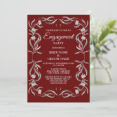 Silver Floral Pattern Red Engagement Party Kaart (Staand voorkant)