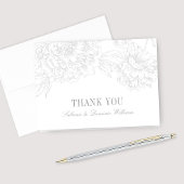 Silver Floral Peony Wedding Monogram Bedankkaart