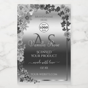 Silver Floral Product Labels met Monogram Logo Voedselcontainer Etiket
