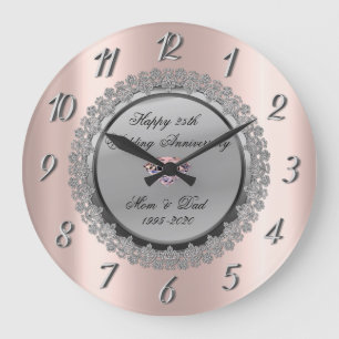 Silver Floral Roos Gold 25th Wedding Jubileum Grote Klok