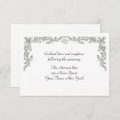 Silver Floral Scroll Border Reception Card Informatiekaartje (Voorkant / Achterkant)
