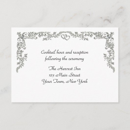 Silver Floral Scroll Border Reception Card Informatiekaartje (Voorkant)