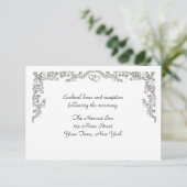Silver Floral Scroll Border Reception Card Informatiekaartje (Staand voorkant)