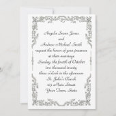 Silver Floral Scroll Border Uitnodiging (Voorkant)
