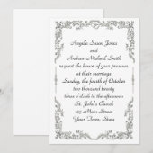 Silver Floral Scroll Border Uitnodiging (Voorkant / Achterkant)