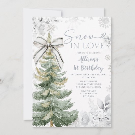 Silver Floral Snow In Love Christmas Tree Birthday Kaart (Voorkant)