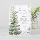 Silver Floral Snow In Love Christmas Tree Birthday Kaart (Staand voorkant)