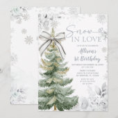 Silver Floral Snow In Love Christmas Tree Birthday Kaart (Voorkant / Achterkant)