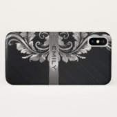 Silver Floral Swirl Black Background Case-Mate iPhone Case (Achterkant (horizontaal))