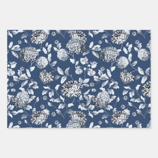 Silver Floral Vine op marineblauw huwelijk Inpakpapier Vel (Voorkant)