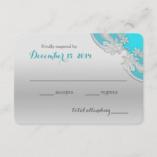 Silver Floral Wedding Reply Turquoise RSVP Kaartje
