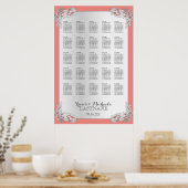 Silver Floral Wedding Seating Chart 24x36 Poster (Keuken)